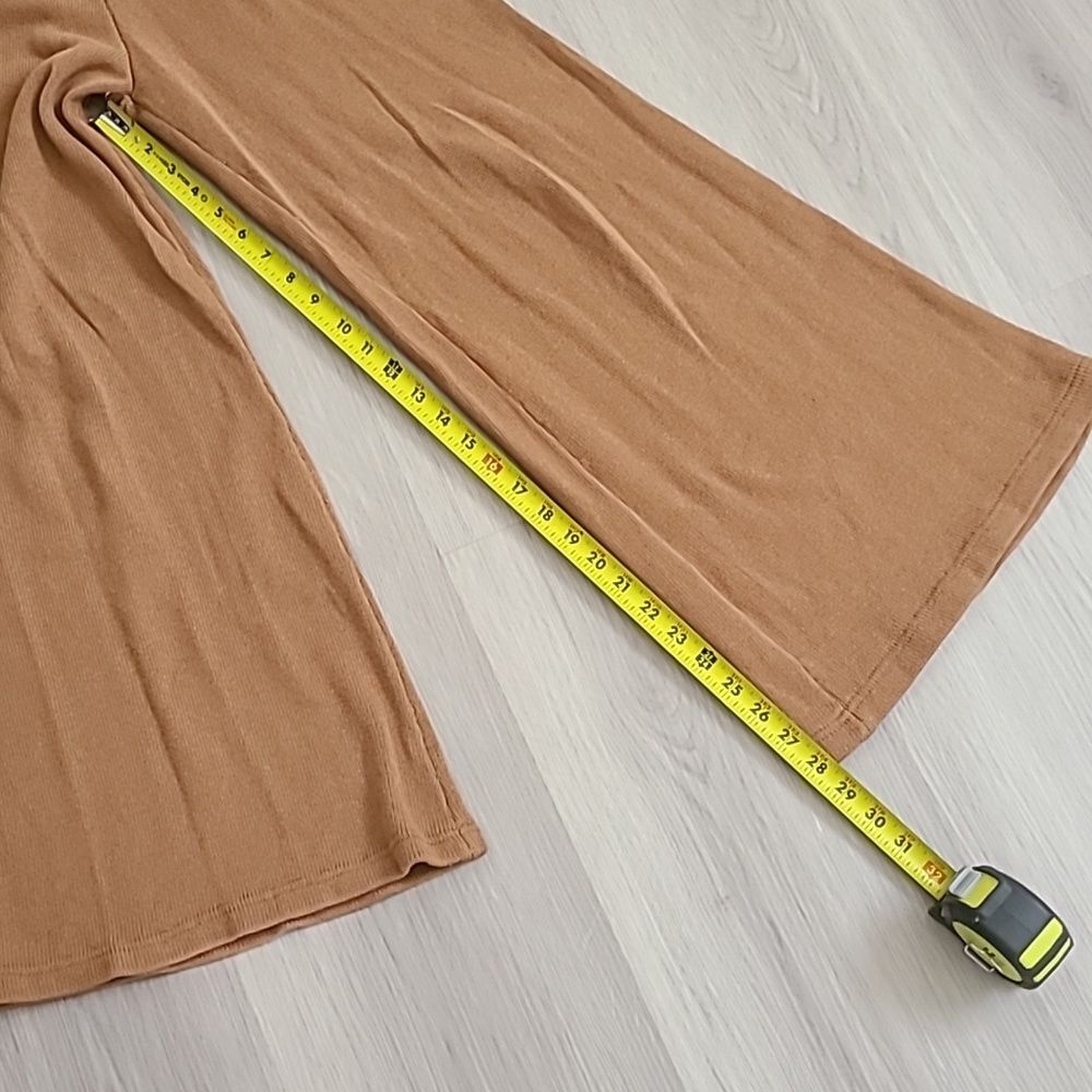 Raised By Water Wide Leg Mustard Brown Knit Palazzo Pants Small High Waist - Picture 3 of 7